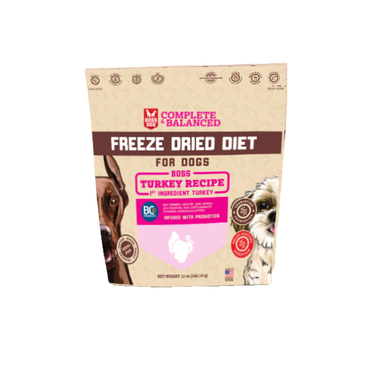 BOSS DOG - 生火雞肉配方主食凍乾 狗糧 -12oz