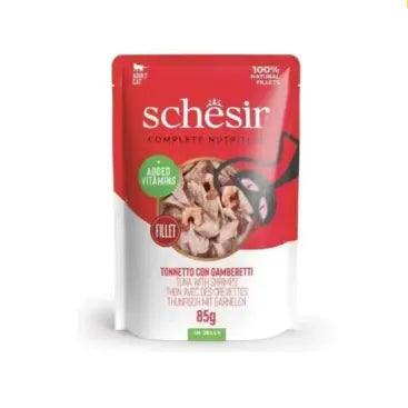 Schesir-吞拿魚鮮蝦 貓主食 啫喱餐包 85g